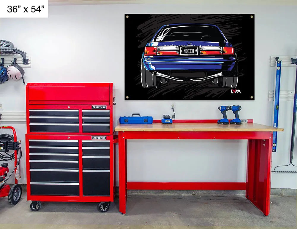 Foxbody Ford Mustang Notch Drawing Banner - LYM Clothing