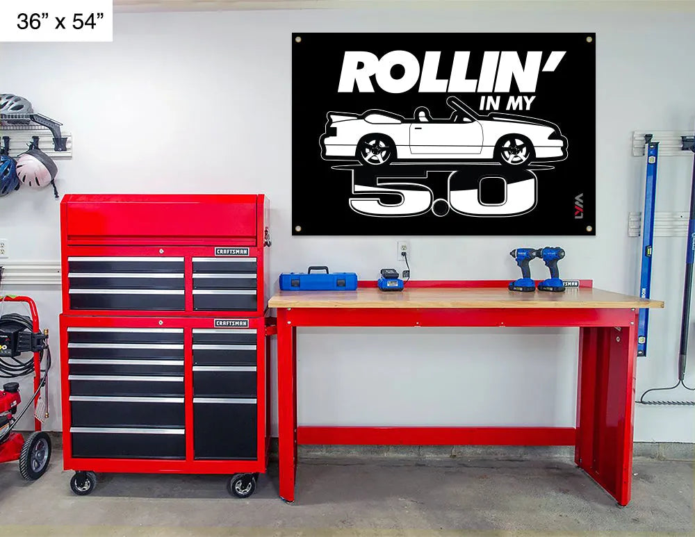 Rollin' in My 5.0 Foxbody Ford Mustang Banner - LYM Clothing