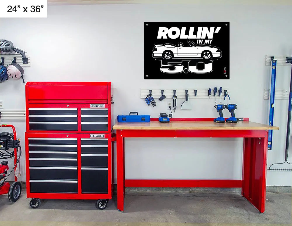 Rollin' in My 5.0 Foxbody Ford Mustang Banner - LYM Clothing